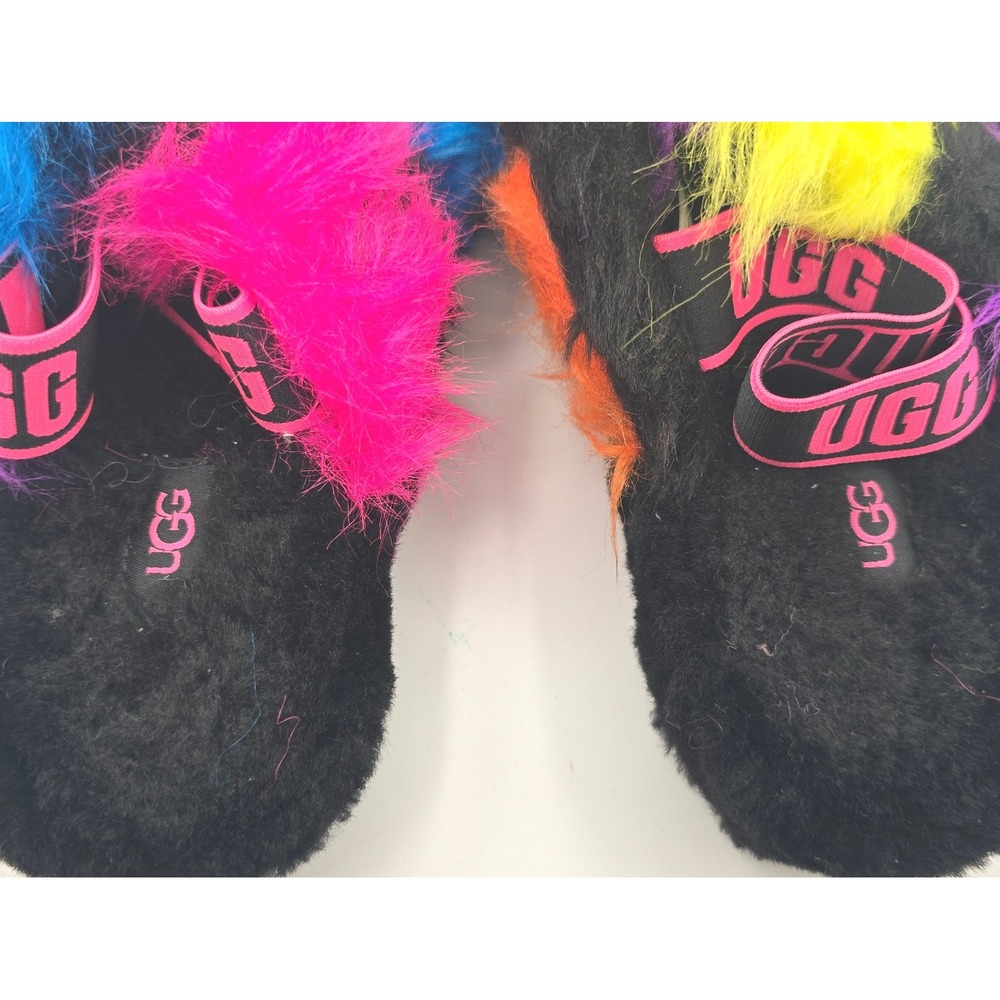 UGG Fluff Yeah Party Spots Slides Black Multicolor Womens 8 Fur Sandals Slippers - Picture 8 of 10